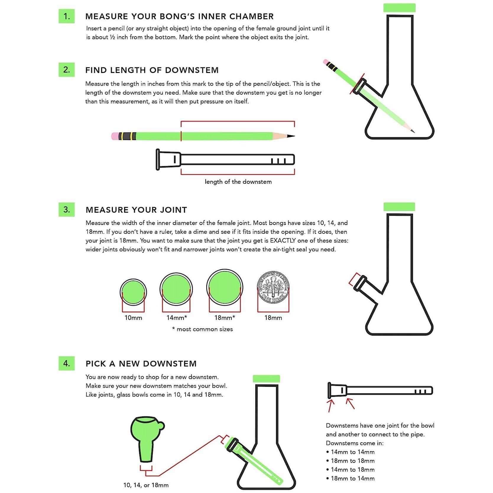18mm to 14mm Diffuser Downstem - Multiple Sizes